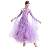 MLYYX Abito da Competizione per Valzer da Donna Abiti da Ballo da Sala Costumi Moderni Ricamati Abiti da Tango Standard Gonna A Ruota Grande,Viola,S