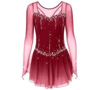 MLYYX Abito da Competizione Professionale di Pattinaggio di Figura per Ragazza Maniche Lunghe Sport Invernali Costume da Spettacolo di Pattinaggio Fatto a Mano Maglia,B,13 Years