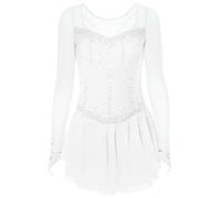 MLYYX Abito da Competizione Professionale di Pattinaggio di Figura per Ragazza Maniche Lunghe Sport Invernali Costume da Spettacolo di Pattinaggio Fatto a Mano Maglia,H,12 Years