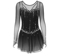 MLYYX Abito da Competizione Professionale di Pattinaggio di Figura per Ragazza Maniche Lunghe Sport Invernali Costume da Spettacolo di Pattinaggio Fatto a Mano Maglia,E,12 Years