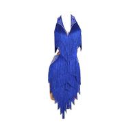 MLYYX Abito da Esibizione di Danza Latina con Frange Flapper Abiti da Allenamento per Ballo da Sala da Ballo con Scollo A V da Donna Gonna da Allenamento Cha Cha con Schiena Nuda,RoyalBlue,M