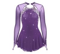 MLYYX Abito da Pattinaggio di Figura Classico Tuta da Competizione Professionale Abiti da Performance A Maniche Lunghe con Schiena Scoperta Costume da Ginnastica di Danza sul Ghiaccio,G,12 Years