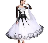 MLYYX Applique Abiti da Ballo da Sala Abito da Concorso di Tango Valzer da Donna Abito da Ballo Flamenco Senza Schienale Costume da Ballo Sociale Moderno A Maniche Lunghe in Rete,E,S