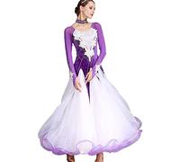 MLYYX Applique Abiti da Ballo da Sala Abito da Concorso di Tango Valzer da Donna Abito da Ballo Flamenco Senza Schienale Costume da Ballo Sociale Moderno A Maniche Lunghe in Rete,A,S