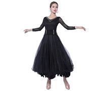 MLYYX Ballerino di Allenamento di Tango con Scollo A V Abiti da Ballo da Sala da Donna Costume da Spettacolo di Valzer Vestito da Pratica Latino,Nero,XXL