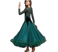MLYYX Costume da Ballo da Sala da Donna Costume da Tango in Pizzo con Scollo A V Velluto A Maniche Lunghe Abbigliamento da Ballo di Formazione Valzer Moderno Gonna A Trapezio,C,S