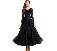 MLYYX Costume da Ballo da Sala da Donna Costume da Tango in Pizzo con Scollo A V Velluto A Maniche Lunghe Abbigliamento da Ballo di Formazione Valzer Moderno Gonna A Trapezio,A,S