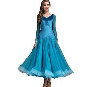 MLYYX Costume da Ballo da Sala da Donna Costume da Tango in Pizzo con Scollo A V Velluto A Maniche Lunghe Abbigliamento da Ballo di Formazione Valzer Moderno Gonna A Trapezio,D,S