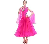 MLYYX Costume da Ballo Senza Maniche Tulle Waltz Abito da Ballo Moderno Abito di Competizione Standard Nazionale Fit Sottile,Rose Red,XXL