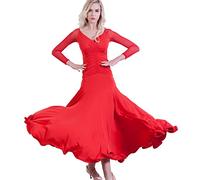 MLYYX Costume da Ballo Standard di Valzer Moderno Abiti da Ballo da Sala da Ballo con Scollo A V per Donna Abito per La Pratica della Salsa Tango Vestito da Allenamento per La Danza Sociale,Rosso,L