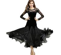 MLYYX Costume da Ballo Standard Nazionale di Tango Abiti da Ballo da Sala in Pizzo per Donna Abito da Gara in Velluto per Valzer Abito da Danza Moderna,Nero,XXL