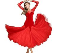 MLYYX Costume da Ballo Standard Nazionale di Tango Abiti da Ballo da Sala in Pizzo per Donna Abito da Gara in Velluto per Valzer Abito da Danza Moderna,Rosso,XL