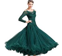 MLYYX Costumi da Ballo da Sala in Pizzo Abbigliamento da Ballo per Spettacoli di Valzer E Salsa Senza Spalline Abiti da Competizione Standard Nazionali Rete Great Swing,Dark Green,XXL