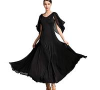 MLYYX Eleganti Abiti da Ballo da Sala per Donna Costume da Ballo Senza Spalline per Valzer E Tango Abito da Ballo Latino con Scollo A V Gonna da Allenamento Moderna,Nero,XXL