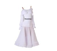 MLYYX Maniche Lunghe Abiti da Ballo da Ballo per Donne Bretelle Moderne Danza in Waltz Tange Flamenco Costume Classico Abito da Salsa,Bianca,3XL