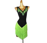 MLYYX Outfit da Ballo Latino a Collo V con Ricamo Strass Professionale Cha Cha Abito da Ballo Costumi Senza Maniche,Verde,M