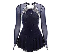 MLYYX Tuta da Pattinaggio Artistico Classica da Donna Abito da Pattinaggio su Ghiaccio in Rete Senza Schienale Abbigliamento Sportivo Invernale con Cristalli/Strass,A,M
