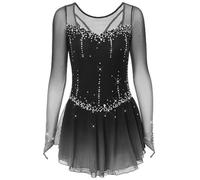 MLYYX Tuta da Pattinaggio Sfumata Fatta A Mano per Ragazze E Donne Abito da Pattinaggio Artistico A Maniche Lunghe in Rete Costume da Gara di Pattinaggio su Ghiaccio Elastico,J,7_10Years