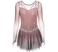 MLYYX Tuta da Pattinaggio Sfumata Fatta A Mano per Ragazze E Donne Abito da Pattinaggio Artistico A Maniche Lunghe in Rete Costume da Gara di Pattinaggio su Ghiaccio Elastico,A,11_13Years