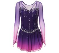 MLYYX Tuta da Pattinaggio Sfumata Fatta A Mano per Ragazze E Donne Abito da Pattinaggio Artistico A Maniche Lunghe in Rete Costume da Gara di Pattinaggio su Ghiaccio Elastico,N,XXXL