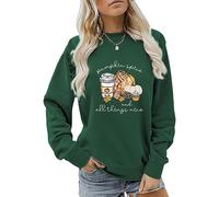 MLZHAN Pumpkin Spice and All Things Nice Sweatshirt Donna Halloween Divertente Zucca Caffè Stampa Autunno Inverno Regalo Felpa, Verde vintage, S