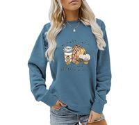 MLZHAN Pumpkin Spice and All Things Nice Sweatshirt Donna Halloween Divertente Zucca Caffè Stampa Autunno Inverno Regalo Felpa, Blu, M
