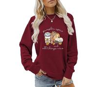 MLZHAN Pumpkin Spice and All Things Nice Sweatshirt Donna Halloween Divertente Zucca Caffè Stampa Autunno Inverno Regalo Felpa, VINO ROSSO, S