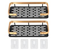 MMABEUTF Portaoggetti per doccia, forma rettangolare a doppio strato, salvaspazio, in alluminio, installazione gratuita, forniture per il bagno per la casa (Oro Nero)