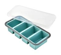 MMIAOO Vassoio per congelatore in silicone con coperchio, stampi per congelare zuppe, proteine, cereali e altro (blu 4 griglie)