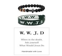 MMIUAEG What would Jesus Do Braccialetti fatti a mano intrecciati WWJD Cross Braccialetti per donne uomini Buona benedizione religiosa cristiana braccialetto regalo - nero, medio