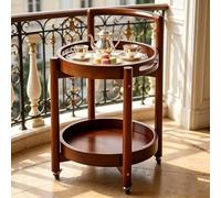 MMleYN Tavolino Lato Divano In Legno Massello Con Ruote, Comodino Stile Boho | Tavolo Da Caffè In Legno Di Acacia A 2 Ripiani, Tavolino Da Salotto Con Ripiano