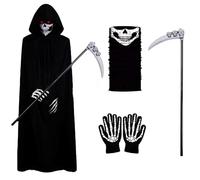 MmmLucipor Set di Costume Mietitore, Morte Mantello di Halloween, vestito da Grim Reaper, con Cappuccio, Maschera, Falce, Guanti, per Cosplay Carnevale Halloween (kindA)