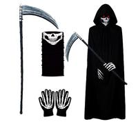 MmmLucipor Set di Costume Mietitore, Morte Mantello di Halloween, vestito da Grim Reaper, con Cappuccio, Maschera, Falce, Guanti, per Cosplay Carnevale Halloween (adultB)