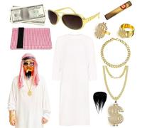 MmmLucipor Vestito Arabo Uomo, Vestito da Sceicco Adulto Veste Bianca, Costume da Sceicco Arabo, Tunica Bianca Uomo, Costume Carnevale, Include Bandana e accessori (M)