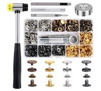 MMOBIEL 120 pz. Set di bottoni a pressione, chiusura più rapida, acciaio inossidabile, 4 colori per jeans, giacche, abbigliamento. Incl. punzone robusto e martello