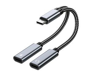 MMOBIEL Adattatore Doppio USB-C Splitter per Cuffie e Ricarica 32 Bit/60W 2 in 1 USB-C a USB Type-C Mic Audio Adattatore con Ricarica Rapida per iPhone 17 16 15, iPad Air/Pro, Galaxy S26 S25 S24 S23