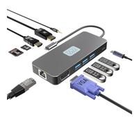 MMOBIEL Adattatore USB-C 3X USB 3.2, Lettore di Schede SD/TF, 1000Mbps ETH, HDMI/DisplayPort 4K@60Hz, VGA, Uscita Audio da 3.5mm, 100W Power Delivery - Hub USB 11-in-1 - Multiporta a Triplo Display