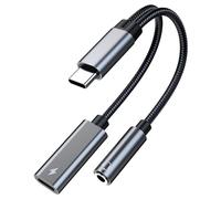 MMOBIEL Adattatore USB-C a 3.5mm Cuffie e Ricarica 32 Bit/60W 2-in-1 Splitter Type-C a Mic Aux Audio Jack Adapter con Ricarica Rapida per iPhone 16 15, iPad Air/Pro, Galaxy S25 S24 S23 S22 S21