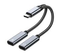 MMOBIEL Adattatore USB C Splitter per cuffie e caricabatterie 2 in 1 USB-C 60 W Ricarica rapida e audio ad alta risoluzione a 32 bit - Supporto microfono e cuffie - Compatibile con iPhone 16 15, iPad