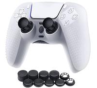 MMOBIEL Cover in Pelle Antiscivolo in siliconica con 5 impugnature per Il Pollice di Dimensioni Diverse Design Speciale con Stampa della Zampa di Gatto Compatibile con Controller PS5 DualSense Bianco