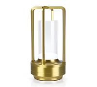 MMOBIEL Lampada da Tavolo Senza Fili Lampada LED Tondo in Metallo Ricaricabile con Touch Control, Dimmer Continuo a 3 Colori, (Oro, Paralume in Vetro)