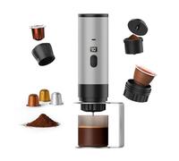 MMOBIEL Macchina Caffè Portatile Macchina da Caffè Espresso Elettrica con Anti-Scivolo, Riscaldante & USB-C - Compatibile con Capsule & Caffè Macinato per Viaggio, (Argento + Supporto)