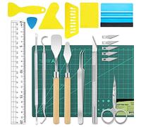 MMOBIEL Set di 19 tappetini da taglio in vinile A5 in acciaio inox con raschietti, coltello bisturi, spudger, pinza per righello e forbici