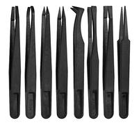 MMOBIEL Set pinzette di precisione in plastica anti-statica, multifunzione, pinzetta a punta piatta obliqua, pinzetta a punta curva colore nero, 8 pezzi