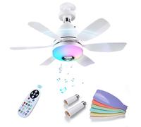 MMOBIEL Ventilatore a Soffitto con Luce e Telecomando Lampadina LED E27 con Speaker Bluetooth, Sincronizzazione Musica, 7 Modalità RGB, Dimmerabile 3000K-6500K, 3 Velocità, 2x6 Pale - Bianco