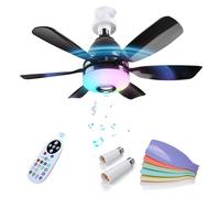 MMOBIEL Ventilatore a Soffitto con Luce e Telecomando Lampadina LED E27 con Speaker Bluetooth, Sincronizzazione Musica, 7 Modalità RGB, Dimmerabile 3000K-6500K, 3 Velocità, 2x6 Pale - Nero