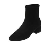 MMOOVV Stivaletti da Donna Autunno Inverno Moda Tacco Basso a Punta in Pelle Scamosciata Solida Slip on High Top Confortevole Pianta Larga (Black, 38)