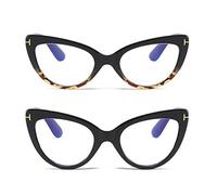 MMOWW Confezione da 2 Occhiali da Lettura Donna con Occhio di Gatto - Occhiali anti-blu Comodi e Alla Moda Grande Cat Eye (Nero+Tartaruga, 2.25)