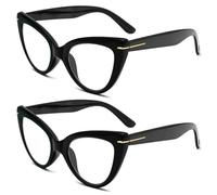 MMOWW Confezione da 2 Occhiali da Lettura Donna con Occhio di Gatto - Occhiali anti-blu Comodi e Alla Moda Grande Cat Eye (Nero, +3.0)