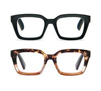 MMOWW Confezione da 2 Occhiali da Lettura Rettangolari - Oversized Square Frame Anti Luce Blu Occhiali donna uomo (Nero+Tartaruga, +1.5)